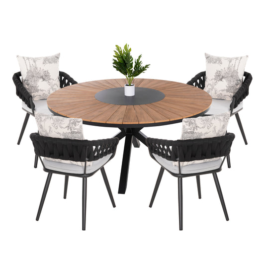 Outdoor Dining Set 5pcs Camden Hm11001.01 Aluminum In Anthracite--ecru Cushions