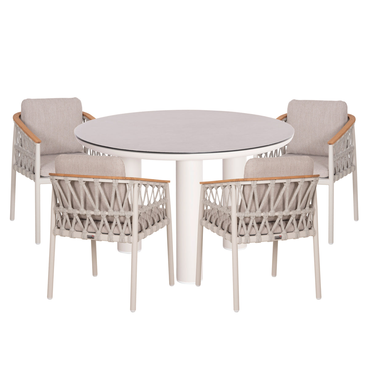 Outdoor Dining Set 5pcs Stream Hm11004.02 Cream White Alum.--rope-olefin Cushions Beige