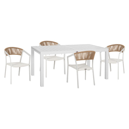 Outdoor Dining Set 5pcs Krum Hm21162 White Aluminum-p.e.rattan-textilene