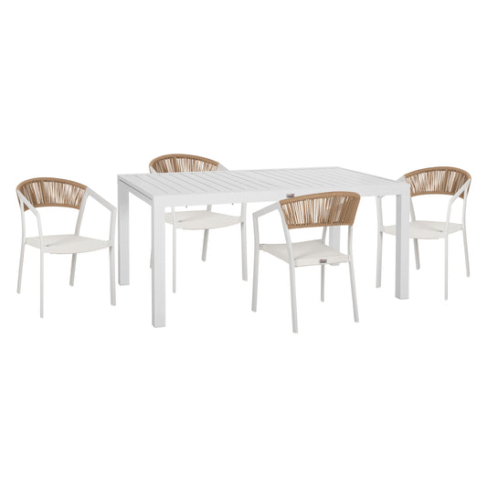 Outdoor Dining Set 5pcs Krum Hm21162 White Aluminum-p.e.rattan-textilene