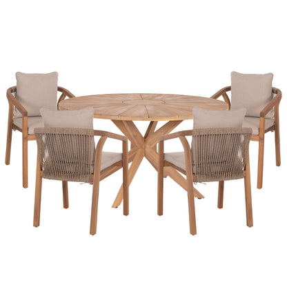 Outdoor Dining Set 5pcs Corten Hm10900.01 Acacia Wood In Natural--cushions In Beige