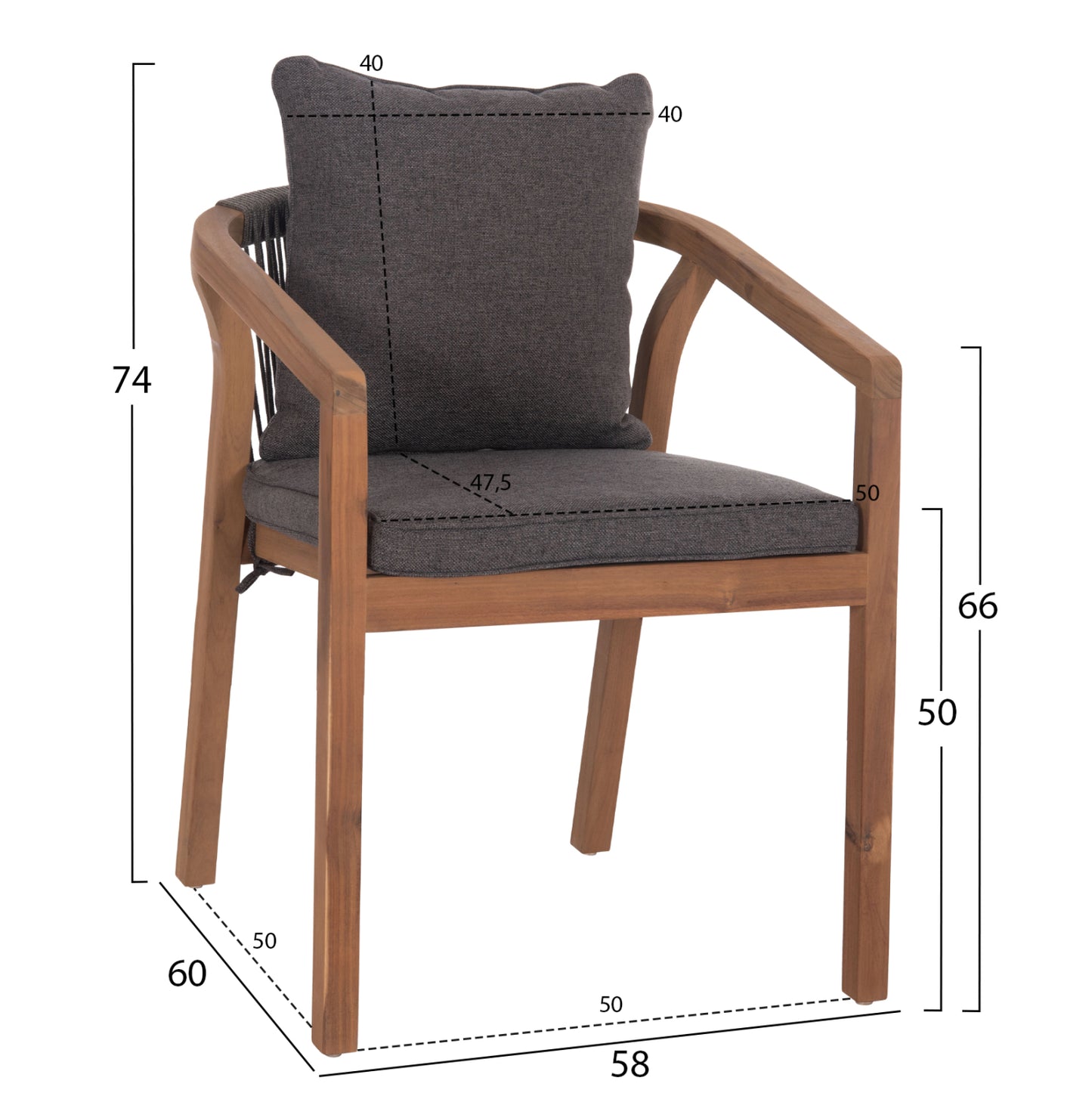 Outdoor Dining Set 7pcs Contrel Hm10899.02 Acacia Wood In Natural--cushions In Grey