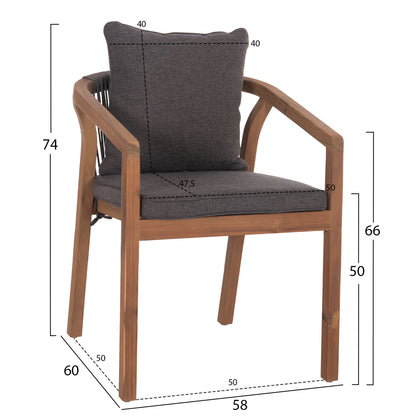 Outdoor Dining Set 7pcs Contrel Hm10899.02 Acacia Wood In Natural--cushions In Grey