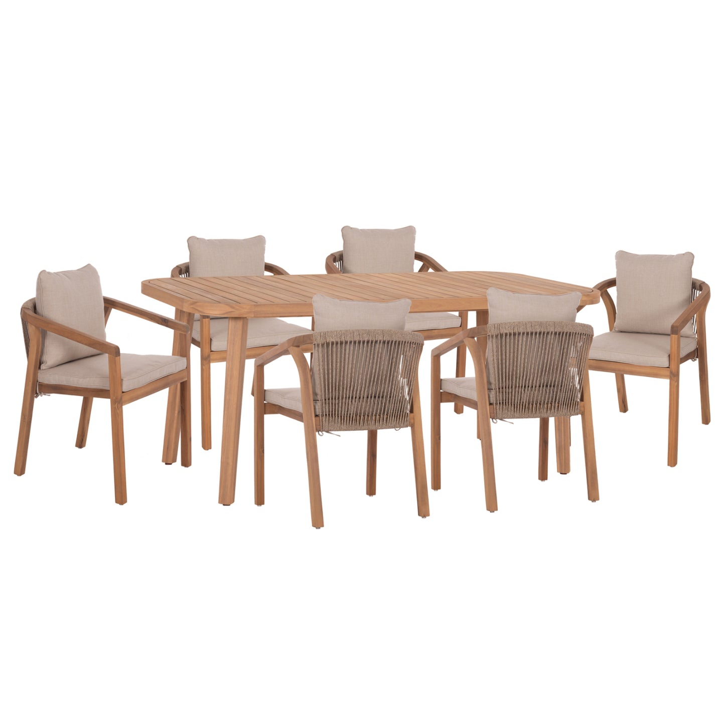 Outdoor Dining Set 7pcs Contrel Hm10899.01 Acacia Wood In Natural--cushions In Beige
