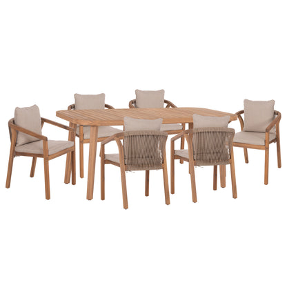 Outdoor Dining Set 7pcs Contrel Hm10899.01 Acacia Wood In Natural--cushions In Beige