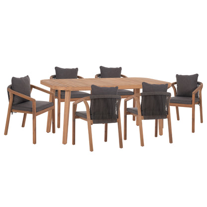 Outdoor Dining Set 7pcs Contrel Hm10899.02 Acacia Wood In Natural--cushions In Grey