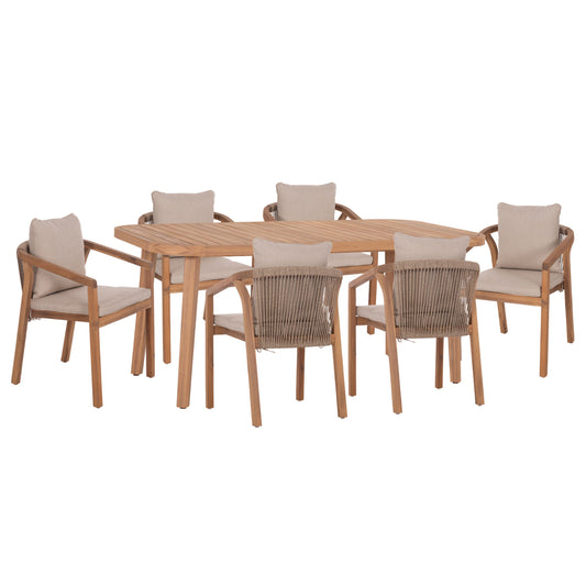 Outdoor Dining Set 7pcs Contrel Hm10899.01 Acacia Wood In Natural--cushions In Beige