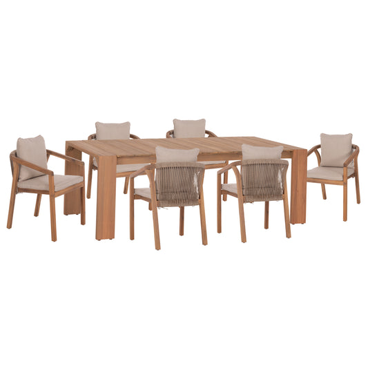 Outdoor Dining Set 7pcs Contrel Hm10901.01 Acacia Wood In Natural--cushions In Beige
