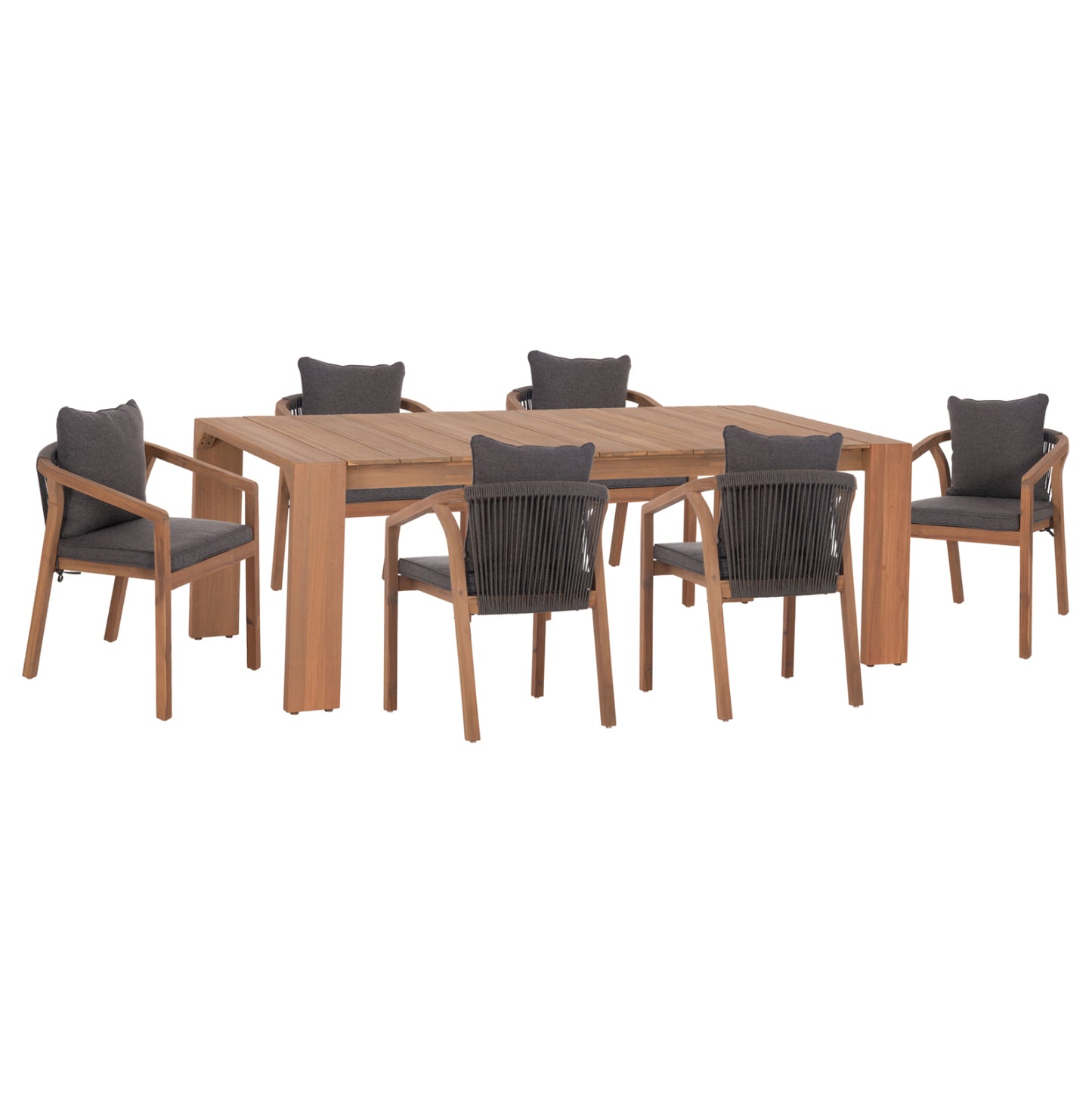 Outdoor Dining Set 7pcs Contrel Hm10901.02 Acacia Wood In Natural--cushions In Grey