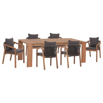 Outdoor Dining Set 7pcs Contrel Hm10901.02 Acacia Wood In Natural--cushions In Grey
