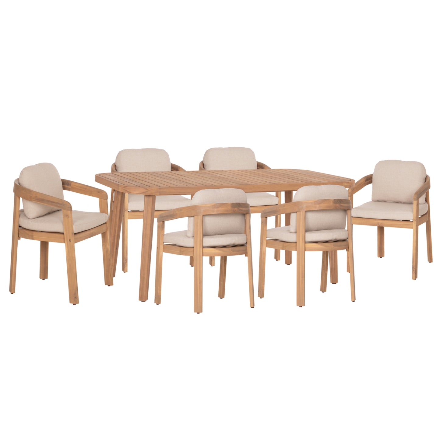 Outdoor Dining Set 7pcs Cravin Hm10903 Acacia Wood In Natural--cushions In Beige