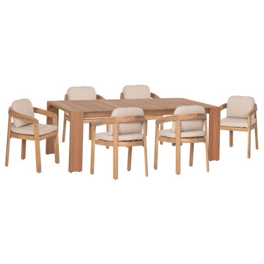 Outdoor Dining Set 7pcs Filem Hm10905 Acacia Wood In Natural--cushion In Beige