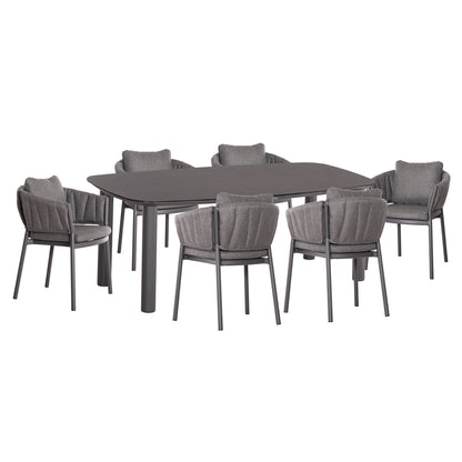 Outdoor Dining Set 7pcs Shanks Hm10909.01 Aluminum & Olefin Cushion Covers---grey