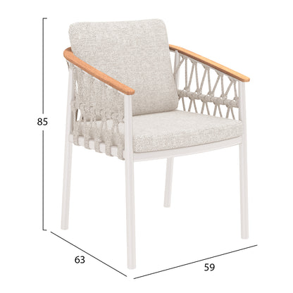 Outdoor Dining Set 7pcs Dosun Hm10910.02 Cream White Aluminum--rope & Olefin Cushions In Beige