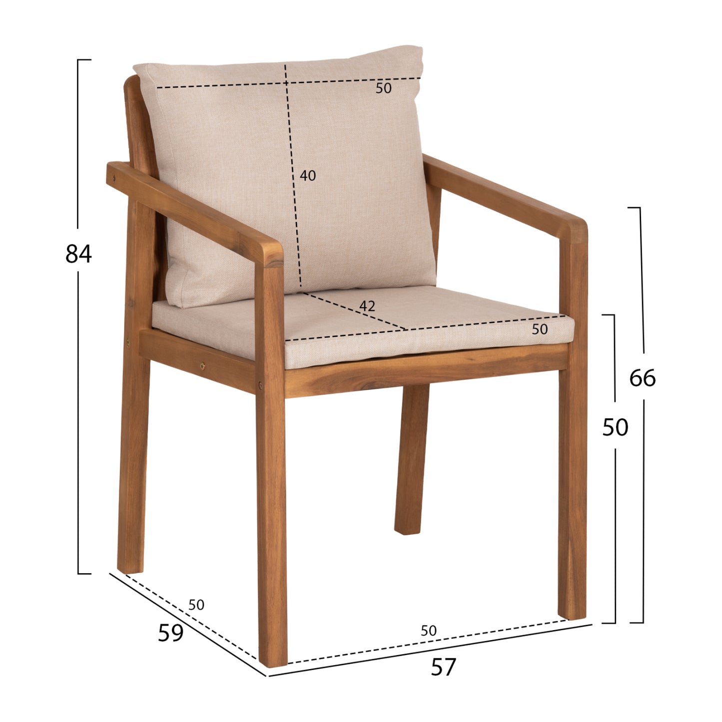 Outdoor Dining Set 7pcs Fey Hm10980 Acacia Wood In Natural--cushions In Beige