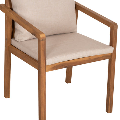 Outdoor Dining Set 7pcs Nole Hm10989 Acacia Wood In Natural-cushions In Beige