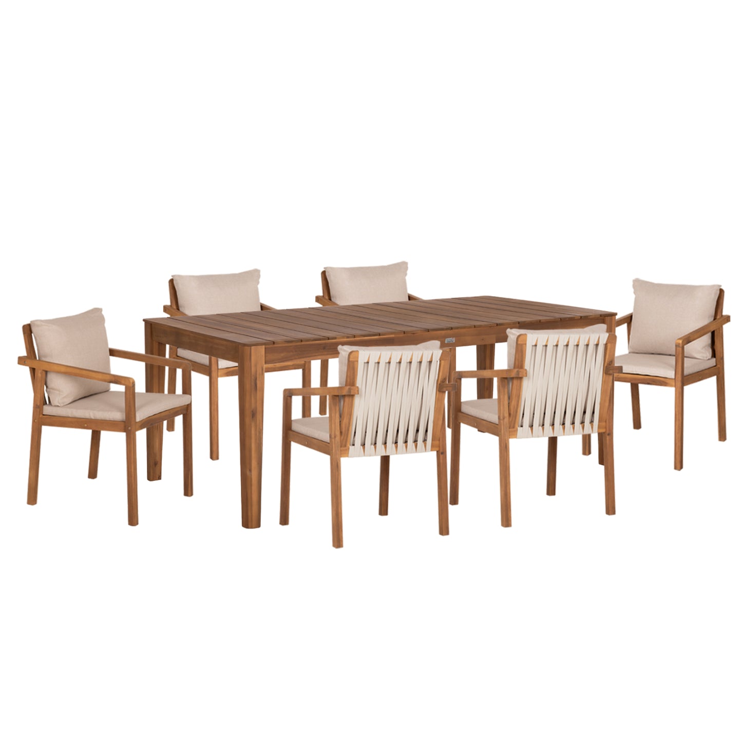Outdoor Dining Set 7pcs Nole Hm10989 Acacia Wood In Natural-cushions In Beige