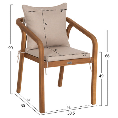 Outdoor Dining Set 7pcs Kroll Hm10990 Acacia Wood In Natural-cushions In Beige