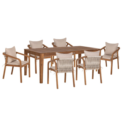 Outdoor Dining Set 7pcs Kroll Hm10990 Acacia Wood In Natural-cushions In Beige