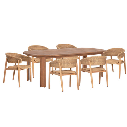 Outdoor Dining Set 7pcs Raikko Hm11030 Acacia Wood & Rope In Natural Colors
