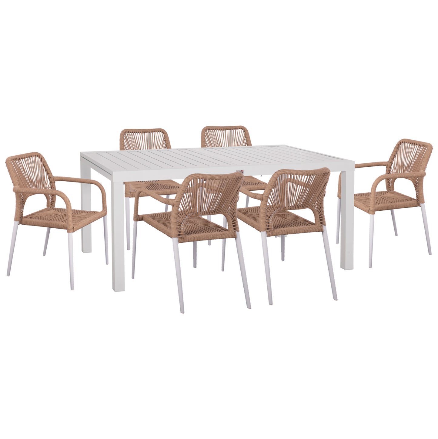 Outdoor Dining Set 7pcs Krum Hm21131 White Aluminum--p.e.twisted Rattan