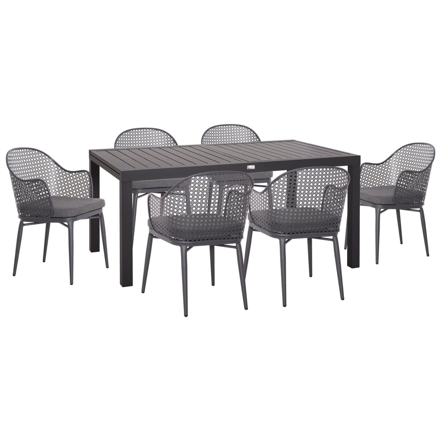Outdoor Dining Set Krum Hm21154 Dining Table With 6 Armchairs--dark Grey Aluminum