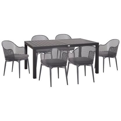 Outdoor Dining Set Krum Hm21154 Dining Table With 6 Armchairs--dark Grey Aluminum