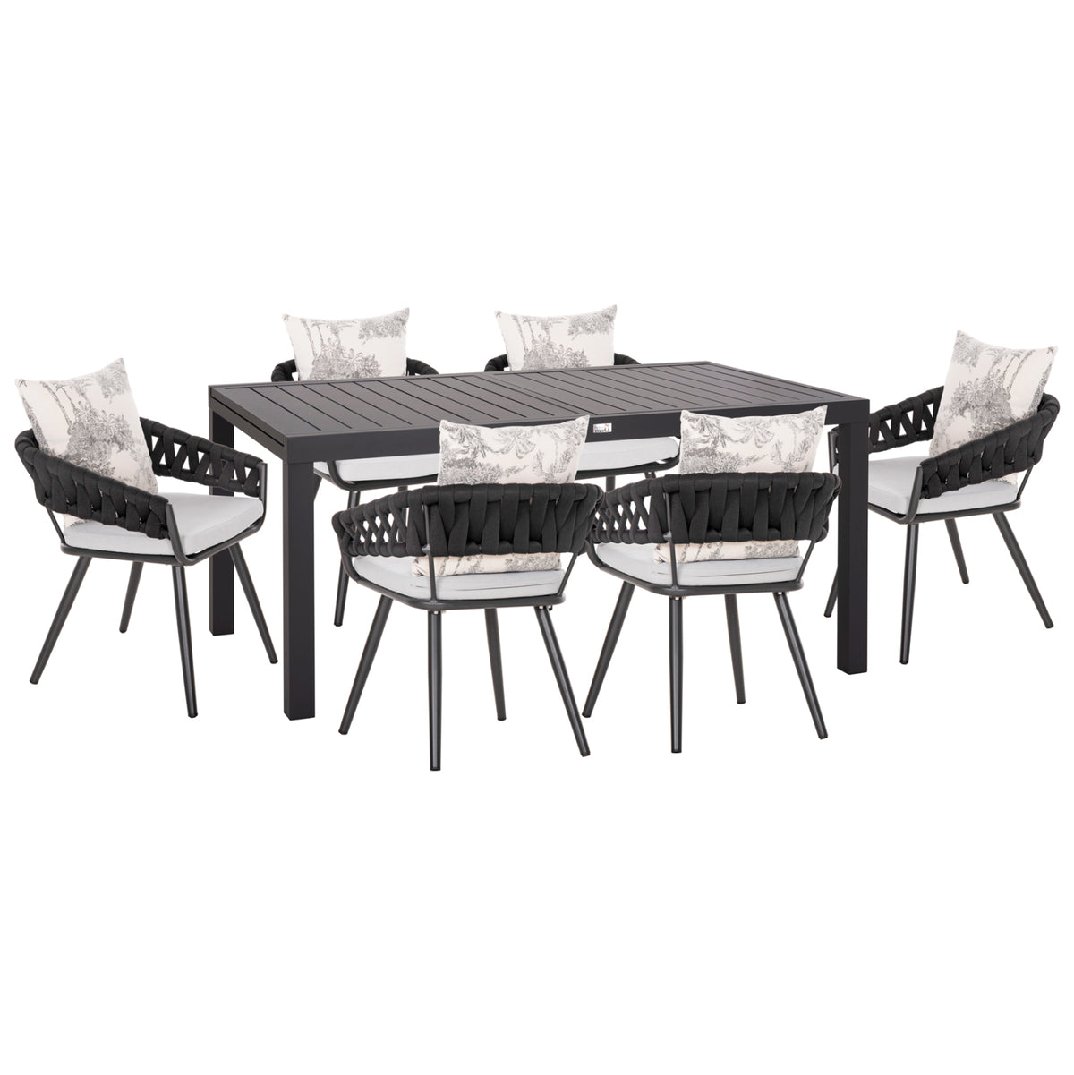 Outdoor Dining Set 7pcs Krum Hm21156 Dark Grey Aluminum & P.e.rope