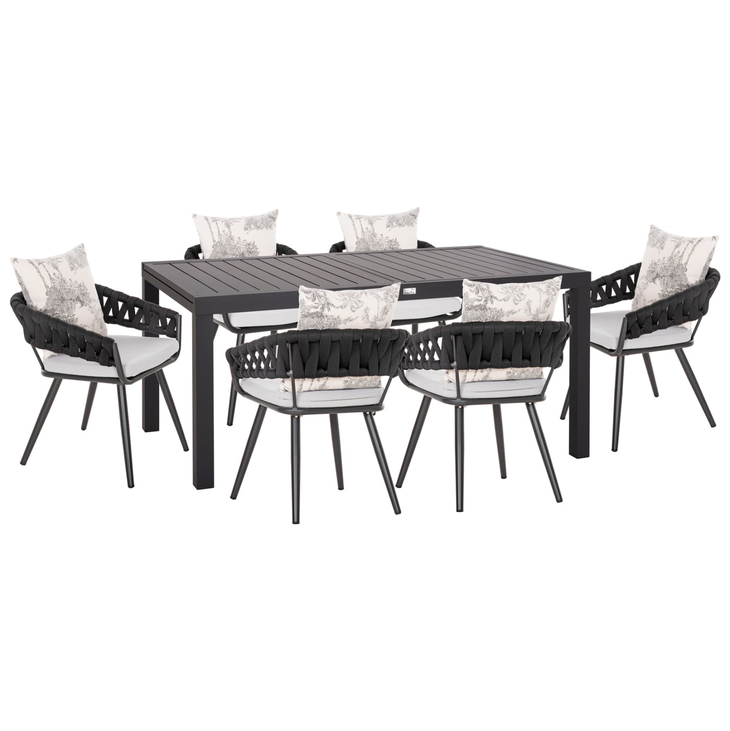 Outdoor Dining Set 7pcs Krum Hm21156 Dark Grey Aluminum & P.e.rope