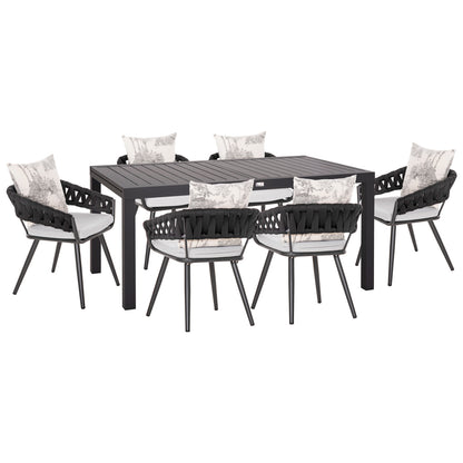 Outdoor Dining Set 7pcs Krum Hm21156 Dark Grey Aluminum & P.e.rope