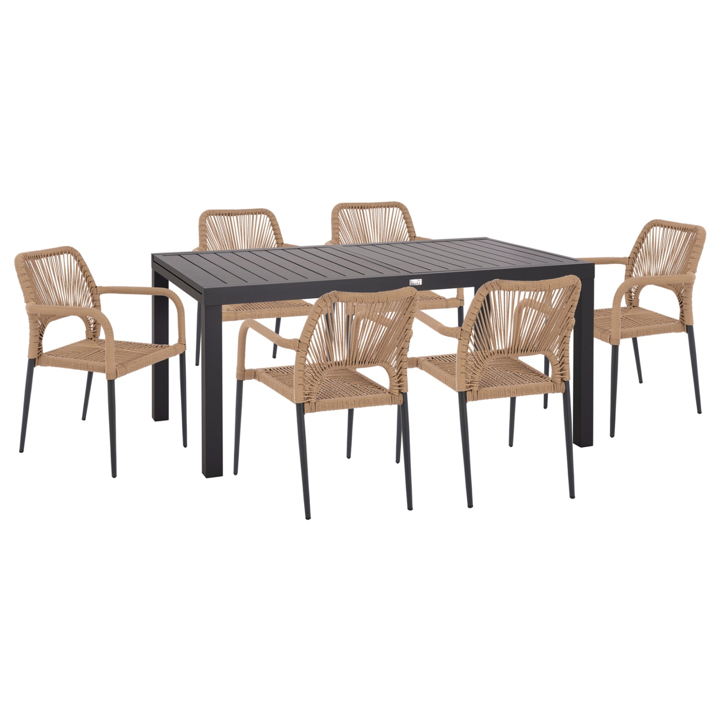Outdoor Dining Set 7pcs Krum Hm21150 Dark Grey Aluminum-p.e.twisted Rattan