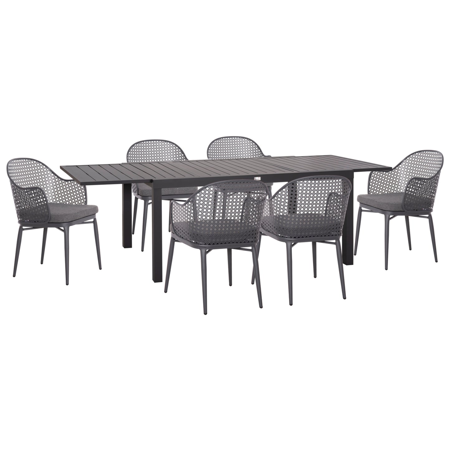 Outdoor Dining Set Krum Hm21154 Dining Table With 6 Armchairs--dark Grey Aluminum
