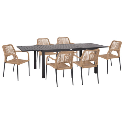 Outdoor Dining Set 7pcs Krum Hm21150 Dark Grey Aluminum-p.e.twisted Rattan