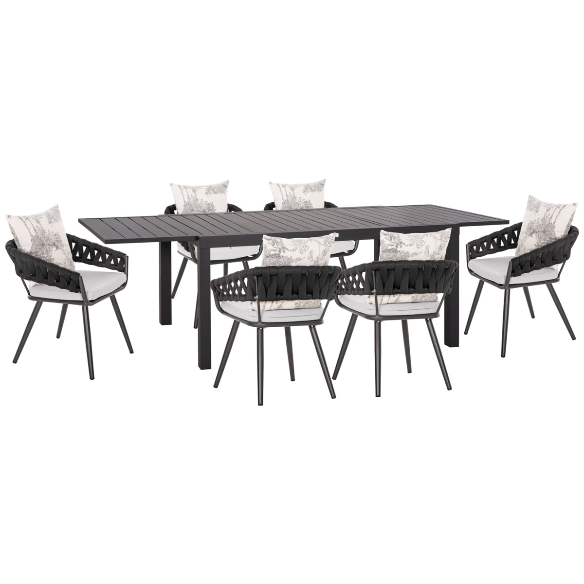 Outdoor Dining Set 7pcs Krum Hm21156 Dark Grey Aluminum & P.e.rope