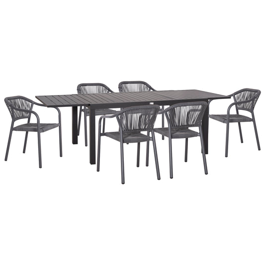 Outdoor Dining Set 7pcs Krum Hm21153 Dark Grey Aluminum-p.e.twisted Rattan