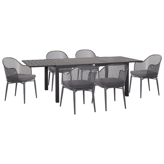 Outdoor Dining Set Krum Hm21154 Dining Table With 6 Armchairs--dark Grey Aluminum
