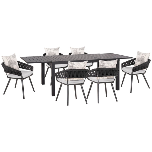 Outdoor Dining Set 7pcs Krum Hm21156 Dark Grey Aluminum & P.e.rope