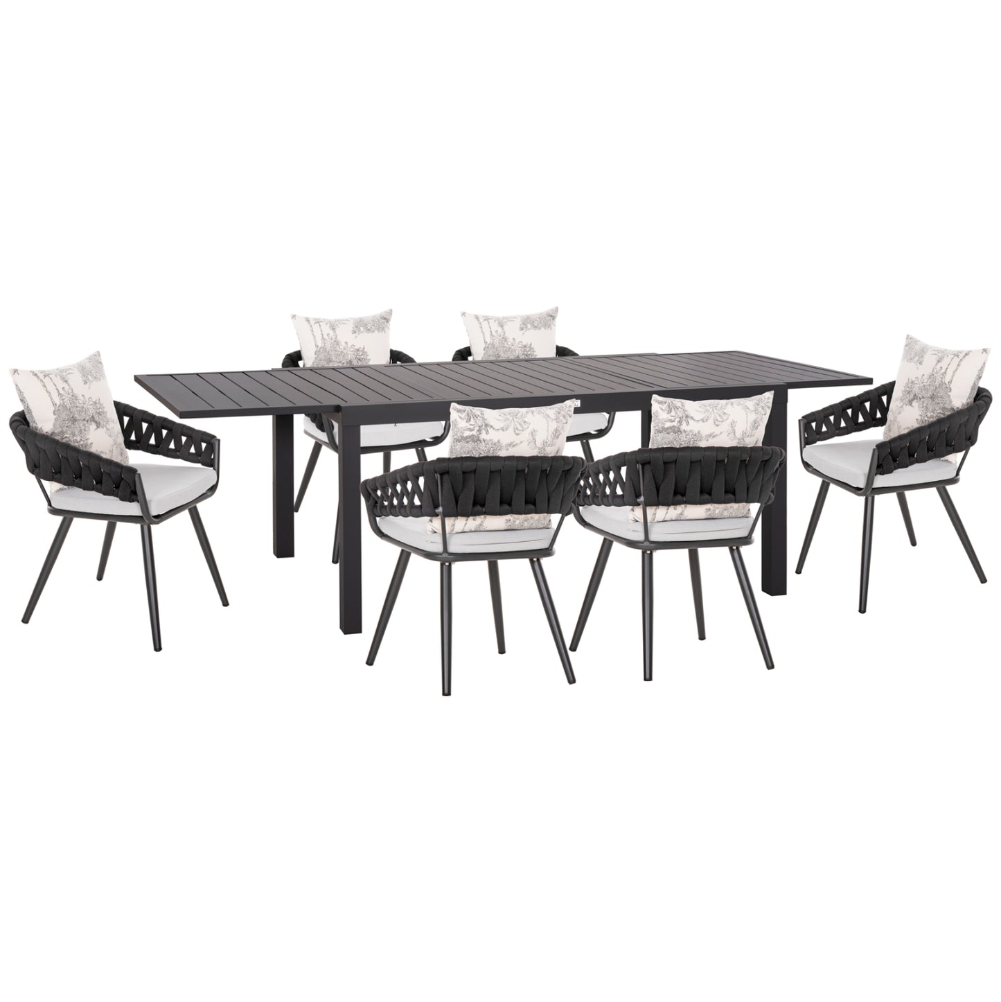 Outdoor Dining Set 7pcs Krum Hm21156 Dark Grey Aluminum & P.e.rope