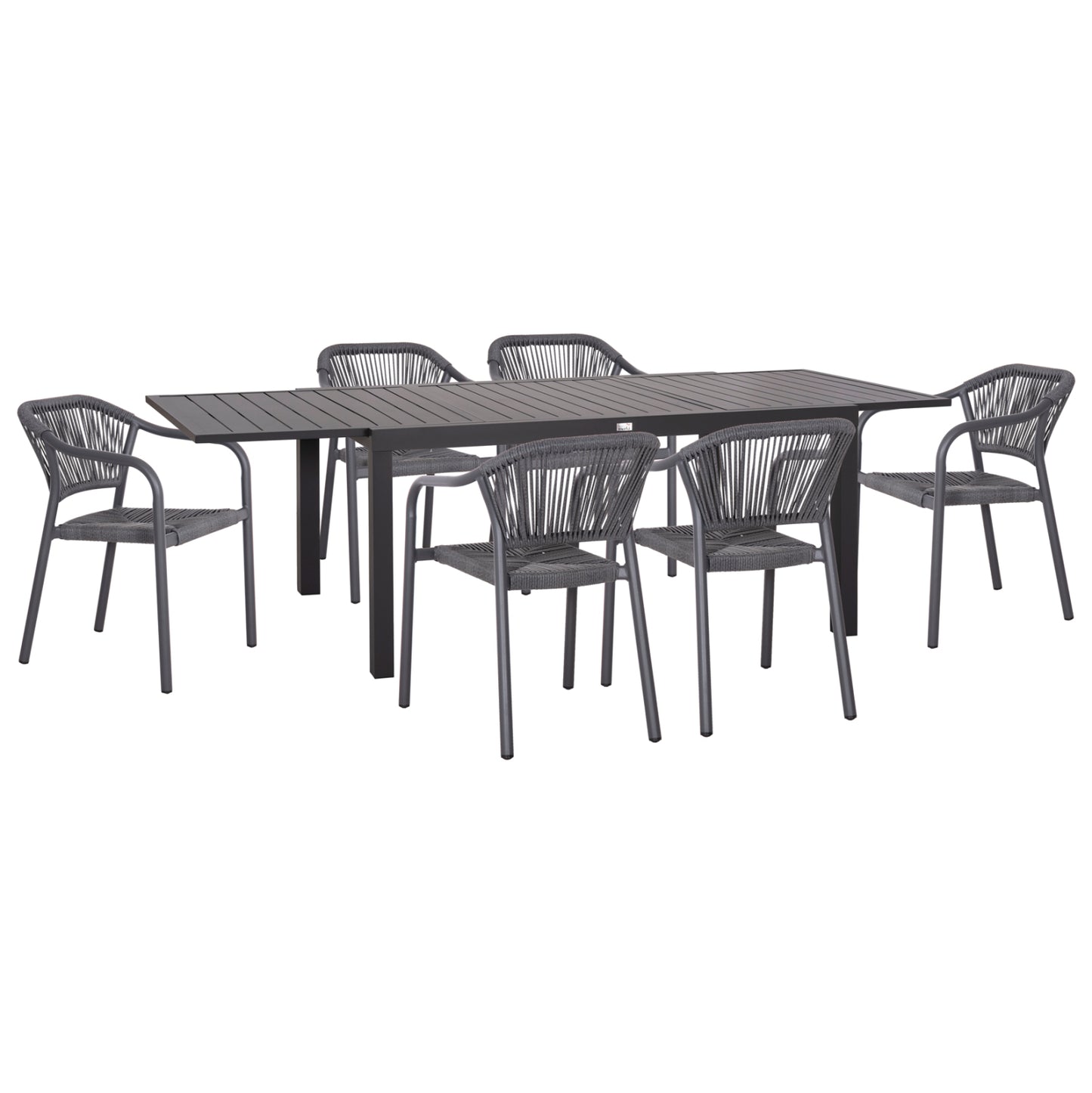 Outdoor Dining Set 7pcs Krum Hm21153 Dark Grey Aluminum-p.e.twisted Rattan