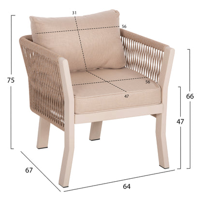 Outdoor Dining Set 7pcs Drimm Hm6119.01 Aluminum In Beige-hpl Grey Marble-capuccino Cushions And Rope