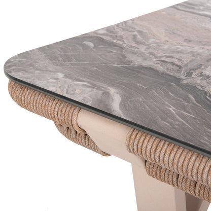 Outdoor Dining Set 7pcs Drimm Hm6119.01 Aluminum In Beige-hpl Grey Marble-capuccino Cushions And Rope