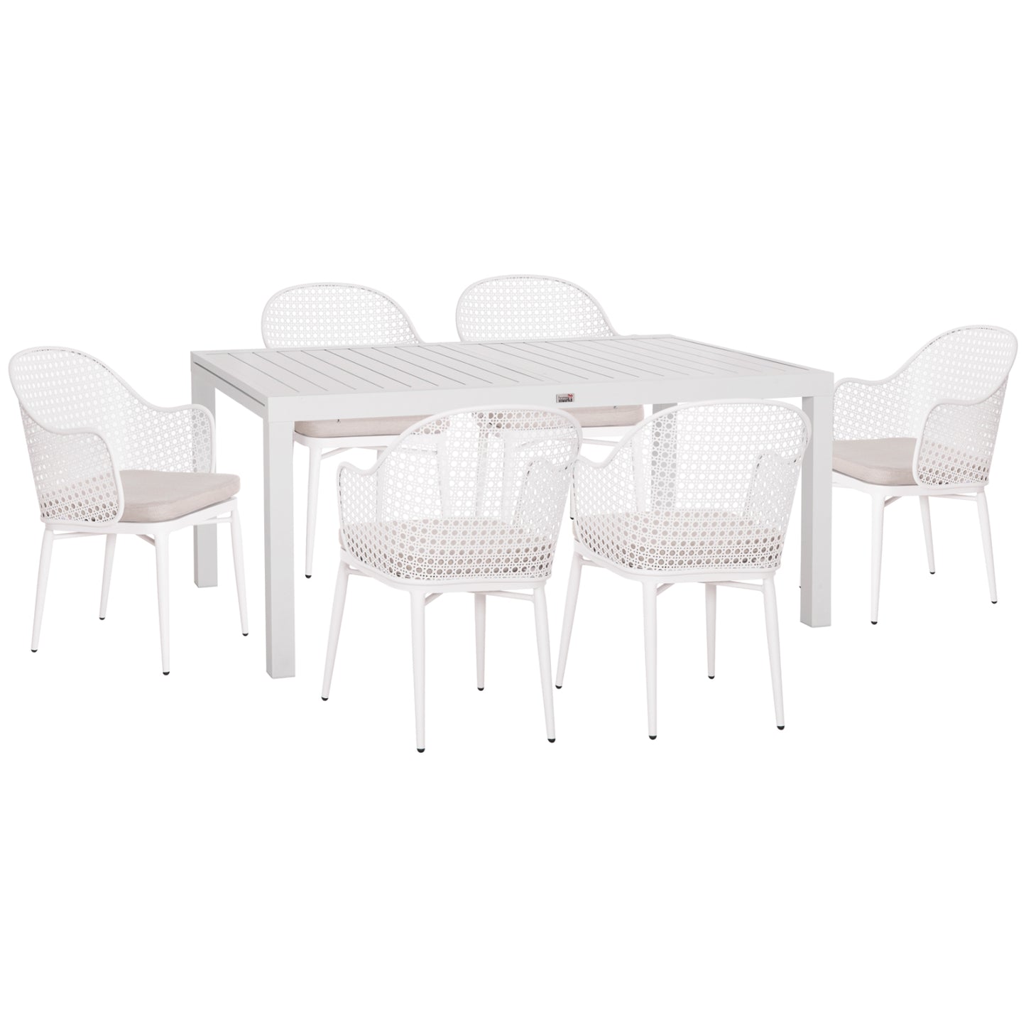 Outdoor Dining Set Krum Hm21147 Dining Table With 6 Armchairs--white Aluminum