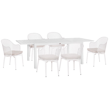 Outdoor Dining Set Krum Hm21147 Dining Table With 6 Armchairs--white Aluminum