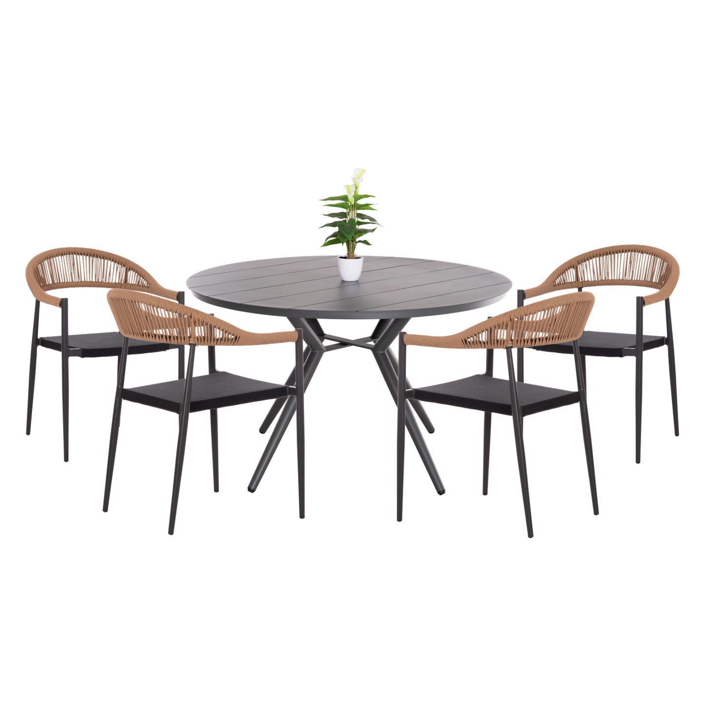 Outdoor Dining Set 5pcs Berg Hm21134 Dark Grey Aluminum--p.e.rattan