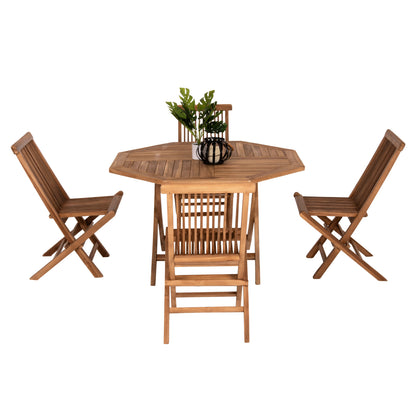 Outdoor Dining Set 5pcs Foldable Kendall Hm11950 Solid Teak Wood In Natural Color