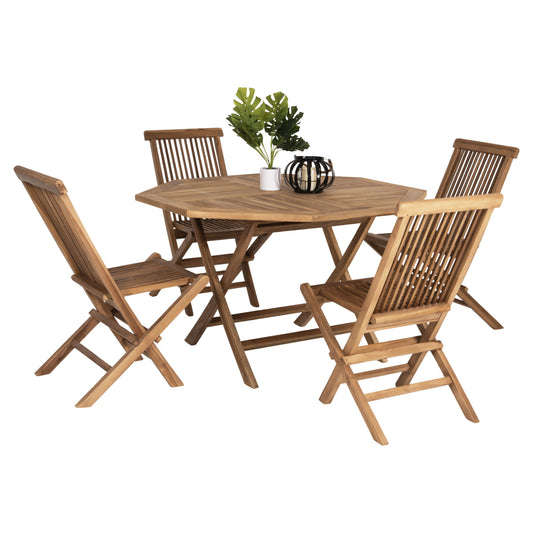 Outdoor Dining Set 5pcs Foldable Kendall Hm11950 Solid Teak Wood In Natural Color