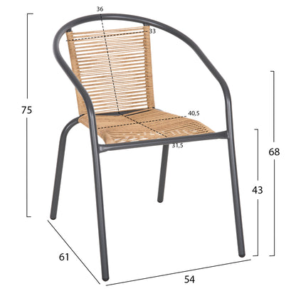 Outdoor 3pcs Dining Set Figo Hm10878.02 Metal In Grey--p.e.rattan In Natural