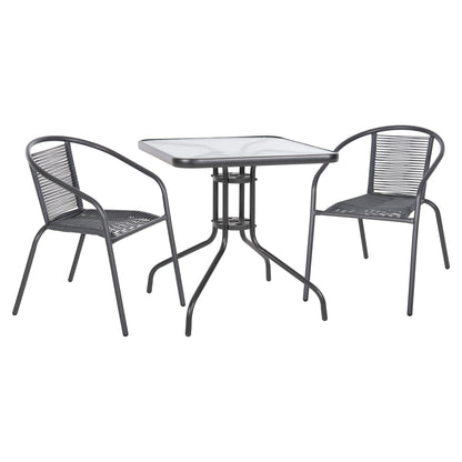 Outdoor 3pcs Dining Set Figo Hm10878.01 Metal & P.e.rattan In Grey