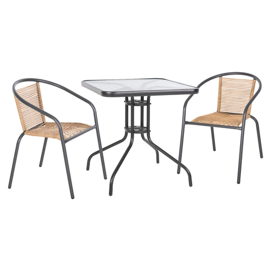 Outdoor 3pcs Dining Set Figo Hm10878.02 Metal In Grey--p.e.rattan In Natural