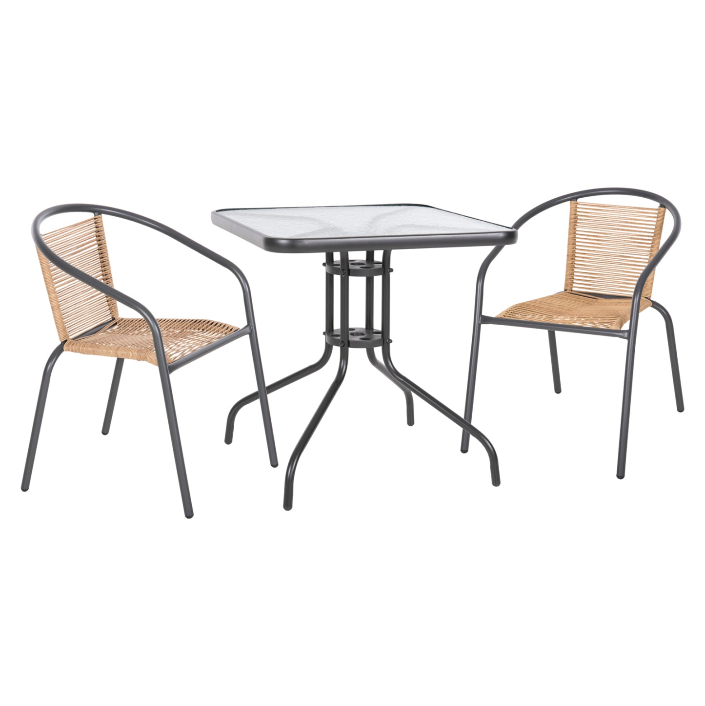 Outdoor 3pcs Dining Set Figo Hm10878.02 Metal In Grey--p.e.rattan In Natural